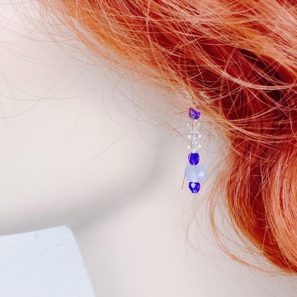 Vintage Artisan Sterling Silver Swarovski Blue Crystal Dangle Earrings Handmade - Picture 3 of 10